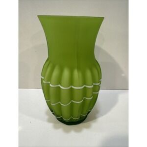 Vintage  Vase Green White Swirl Frosted Glass